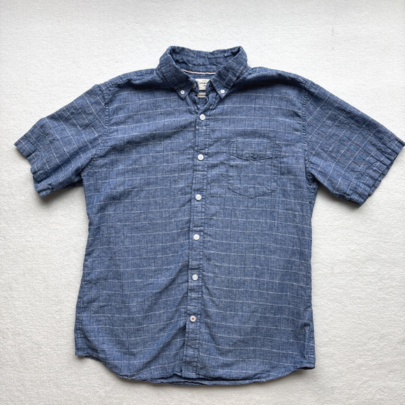 Weatherproof Vintage Men Large Linen Shirt Summer Blue Short Sleeve Woven - Picture 1 of 16